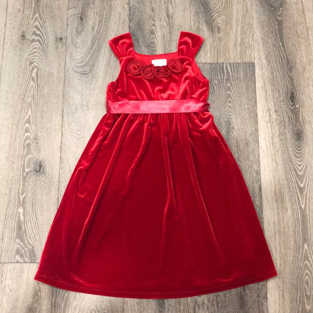 Girls Red Velvet Roses Dress